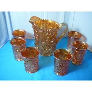 Vintage Imperial Lustre Rose Water Carnival Glass Set